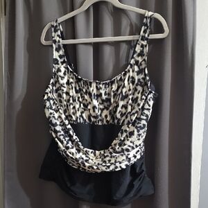 Lands' End Women's Swim TOP Black/ Gray Animal Print Underwire Adjustable Sz 18W